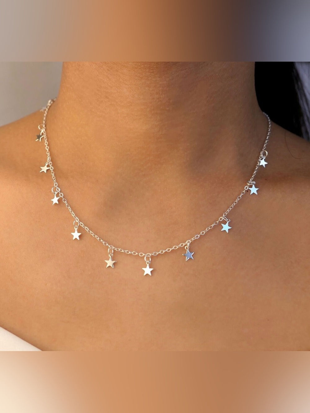 Dainty Minimalist Silver Star Choker Necklace